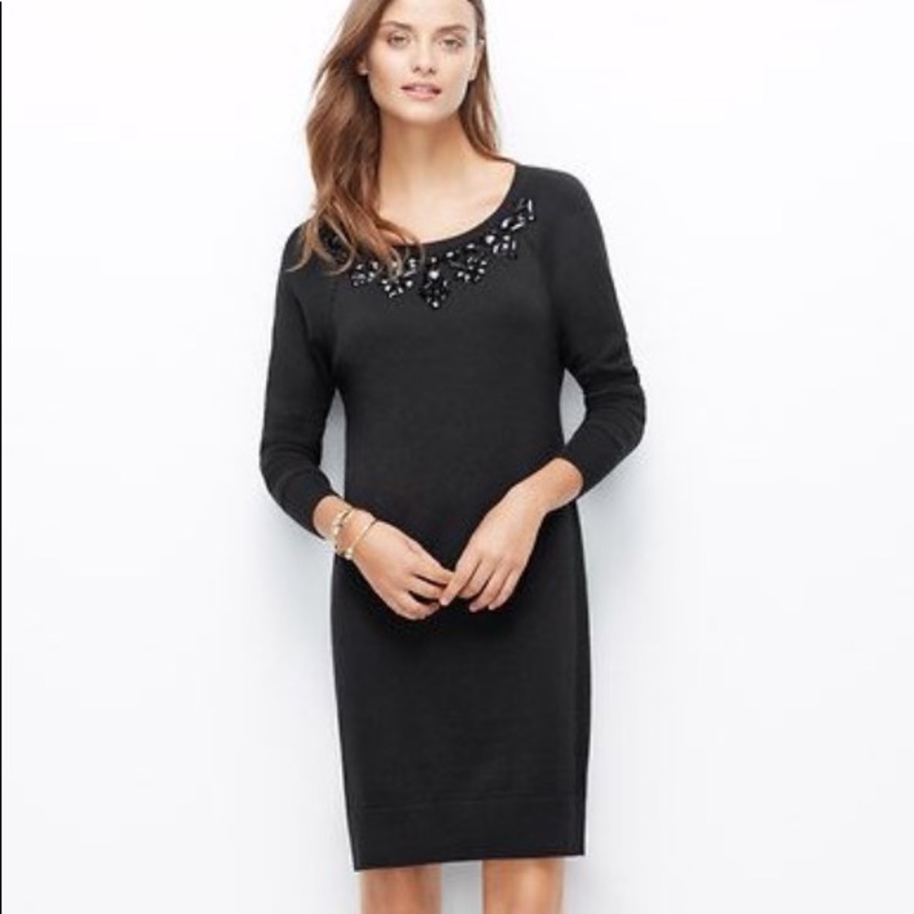 Ann Taylor Black Embellished Sweater Dress size small